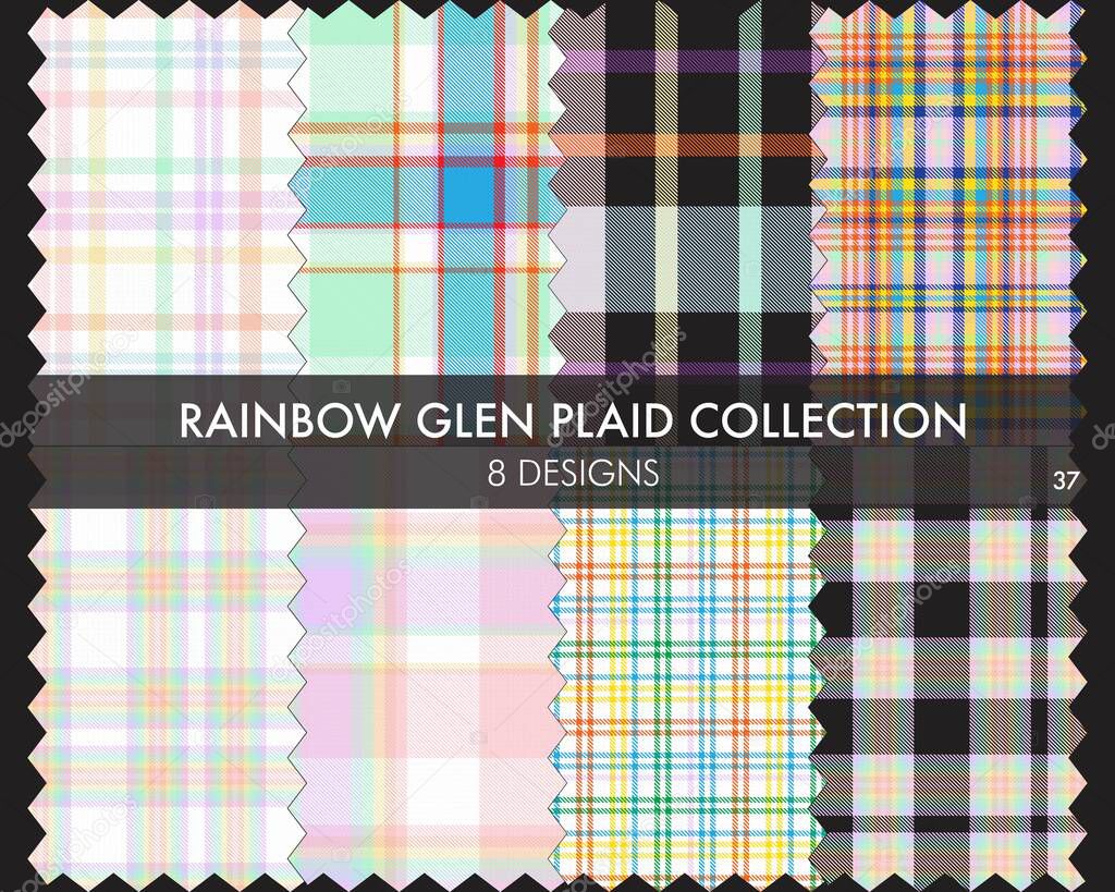 Rainbow Glen Plaid seamless pattern collection includes 8 designs for fashion textiles and graphics