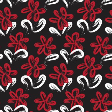 Kırmızı çiçekli fırça darbeleri moda baskıları, grafikler, arka planlar ve el sanatları için pürüzsüz desenli arka plan