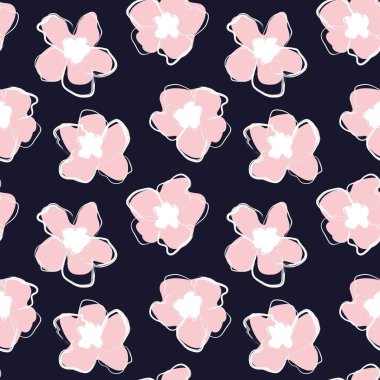 Pembe ve Donanma çiçek fırçası darbeleri moda baskıları, grafikler, arka planlar ve el sanatları için kusursuz desenli arka plan