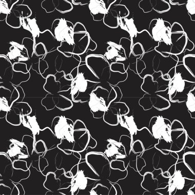Siyah ve Beyaz Çiçek fırça darbeleri moda baskıları, grafikler, arka planlar ve el sanatları için pürüzsüz desenli arka plan