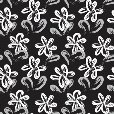 Siyah ve Beyaz Çiçek fırça darbeleri moda baskıları, grafikler, arka planlar ve el sanatları için pürüzsüz desenli arka plan