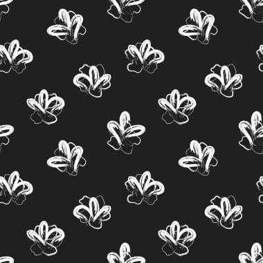 Siyah ve Beyaz Çiçek fırça darbeleri moda baskıları, grafikler, arka planlar ve el sanatları için pürüzsüz desenli arka plan