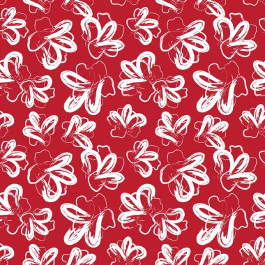 Kırmızı çiçekli fırça darbeleri moda baskıları, grafikler, arka planlar ve el sanatları için pürüzsüz desenli arka plan