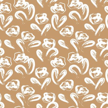 Kahverengi çiçekli fırça darbeleri moda baskıları, grafikler, arka planlar ve el sanatları için pürüzsüz desenli arka plan