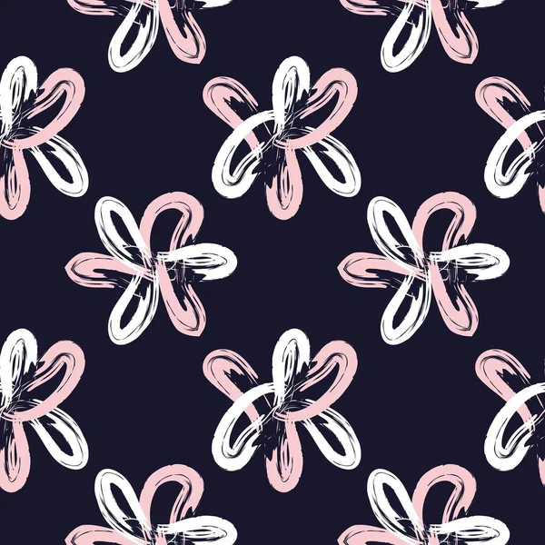 Roze Navy Floral Borstel Streelt Naadloze Patroon Achtergrond Voor Mode — Stockvector