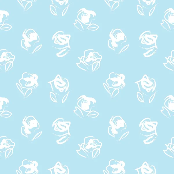 Sky Blue Floral Brush Touch Seamless Pattern Background 프린트 그래픽 — 스톡 벡터