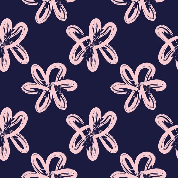 Roze Navy Floral Borstel Streelt Naadloze Patroon Achtergrond Voor Mode — Stockvector