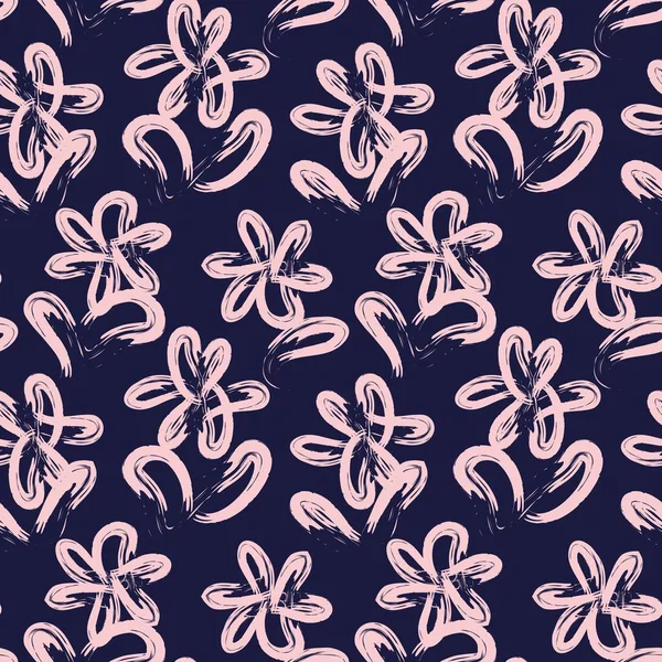 Roze Navy Floral Borstel Streelt Naadloze Patroon Achtergrond Voor Mode — Stockvector