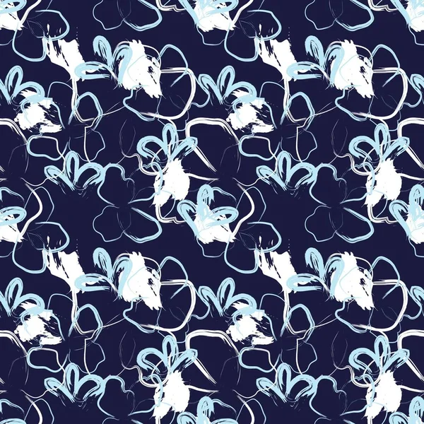 Sky Blue Floral Pinselstriche Nahtlose Muster Hintergrund Für Modedrucke Grafiken — Stockvektor
