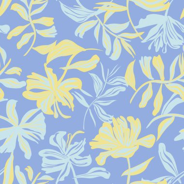 Mavi Botanik Çiçeksiz Moda tekstil, grafik, arka plan ve el sanatları için desensiz dizayn