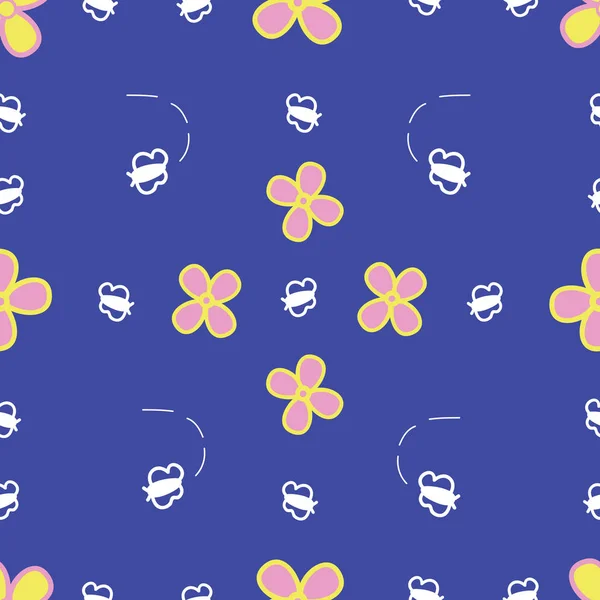 Mignon motif sans couture abeille et marguerite vecteur — Image vectorielle