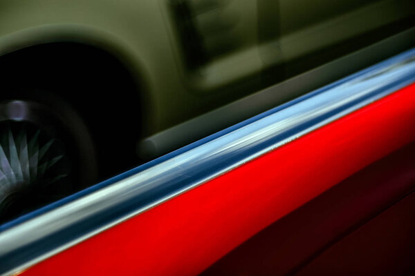 Close-up view vintage American auto details with bokeh effect.