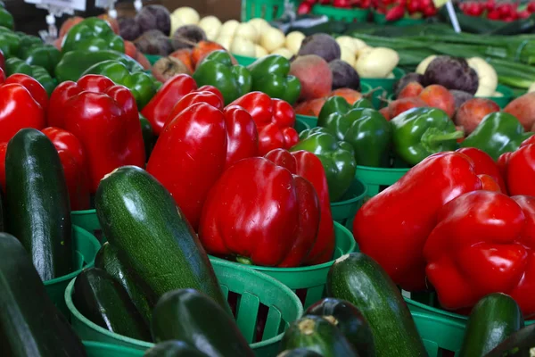 Biologic, natural cultivated sweet pepper on a market counter. V