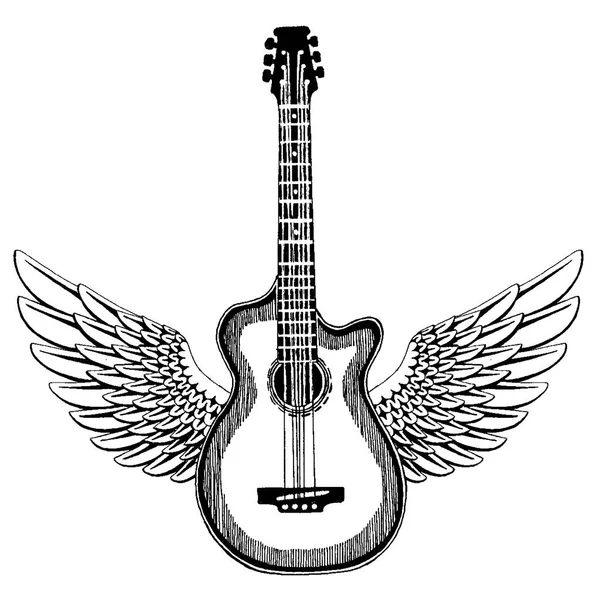 Güzel gitar. Rock Müzik Festivali için amblemi. Ağır metal konseri. T-shirt baskı, poster. Müzik aleti. Rozet, logosu sanat — Stok fotoğraf