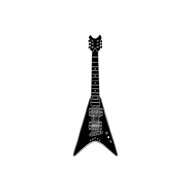 Güzel gitar. Rock Müzik Festivali için amblemi. Ağır metal konseri. T-shirt baskı, poster. Müzik aleti. Rozet, logosu sanat