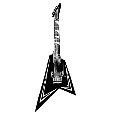 Güzel gitar. Rock Müzik Festivali için amblemi. Ağır metal konseri. T-shirt baskı, poster. Müzik aleti. Rozet, logosu sanat