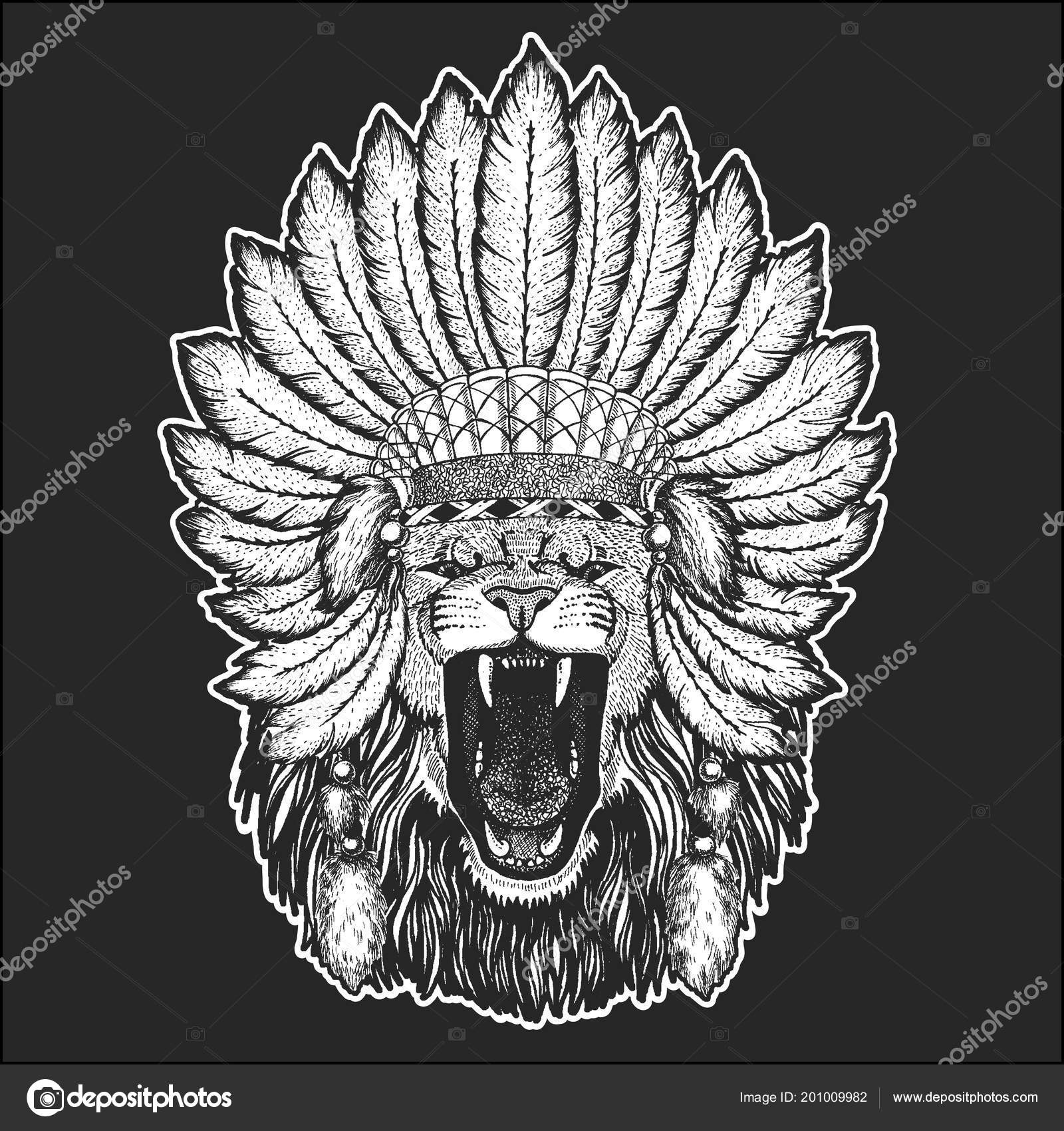Image vectorielle Wild lion Chapeau traditionnel boho ethnique indien  Tribal chaman élément cérémonial par ©Helen_F - 201009982, image size:1600x1700