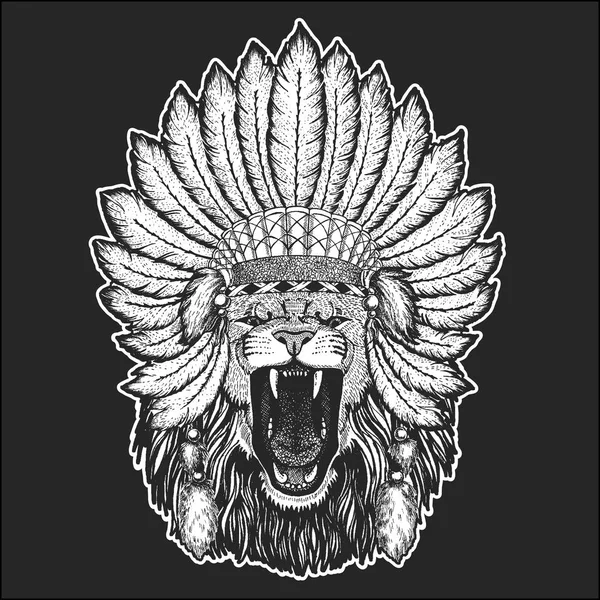 Wild lion Chapeau traditionnel boho ethnique indien Tribal chaman élément cérémonial — Image vectorielle