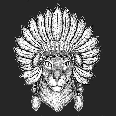 Büyük kulaklar geleneksel etnik Hint boho headdress kabile şaman şapka tören öğesi ile oryantal kedi