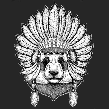 Ayı, bambu ayı. Geleneksel etnik Hint boho headdress kabile şaman şapka tören öğesi