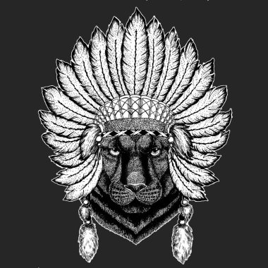 Panter Puma Cougar geleneksel etnik Hint boho headdress kabile şaman şapka tören öğesi