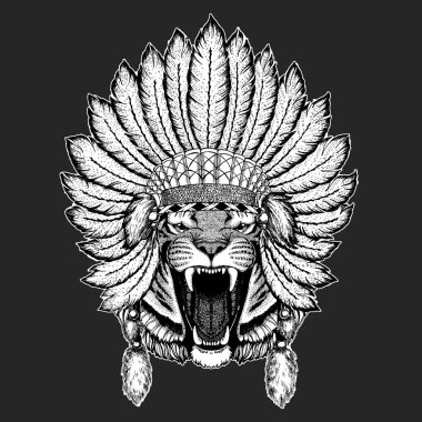 Vahşi kaplan geleneksel etnik Hint boho headdress kabile şaman şapka tören öğesi