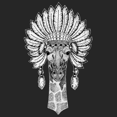 Camelopard, zürafa geleneksel etnik Hint boho headdress kabile şaman şapka tören öğesi