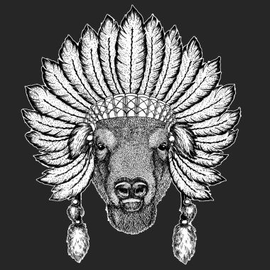 Yabani boğa geleneksel etnik Hint boho headdress kabile şaman şapka tören öğesi