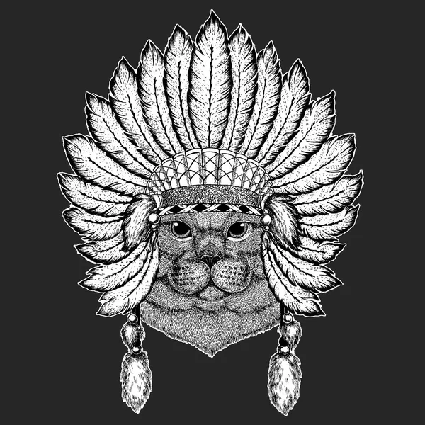 Британская благородная кошка Традиционный этнический индийский головной убор племенной шаман шаманская шляпа церемониальный элемент — стоковый вектор