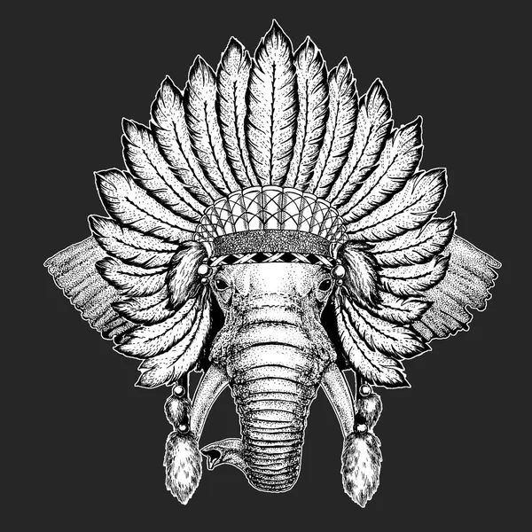 Африканский или индийский слон Традиционный этнический индийский бохо головной убор Племенная шаманская шляпа Церемониальный элемент — стоковый вектор