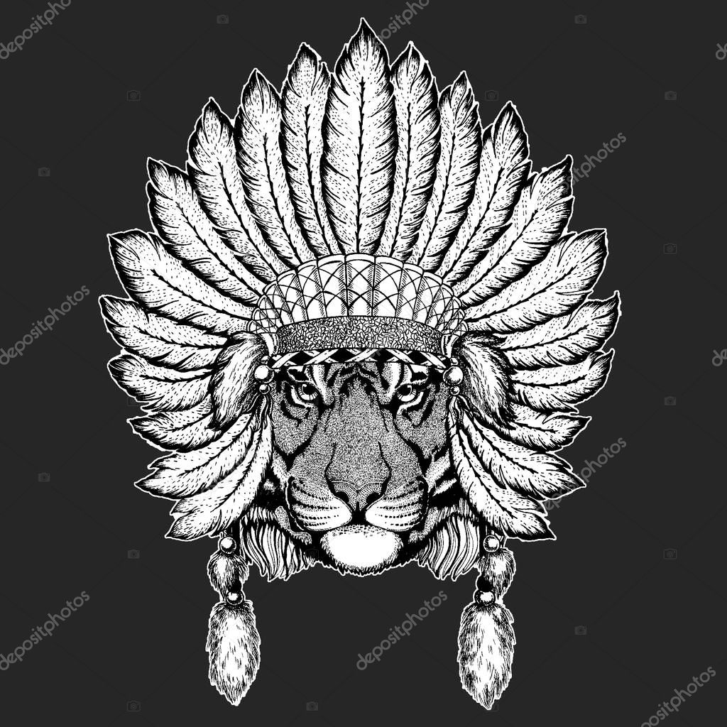 Wild tiger Hand drawn image for tattoo, emblem, badge, logo, patch, t-shirt