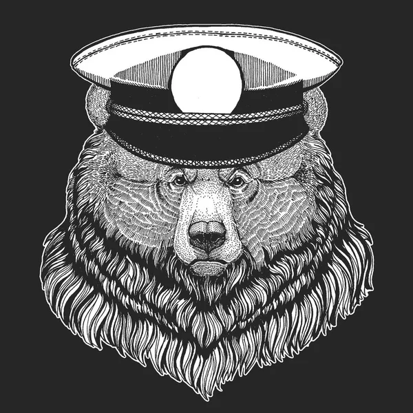 Grizzly Beer Grote Wilde Beer Handgetekende Afbeelding Voor Tatoeage Shirt — Stockvector