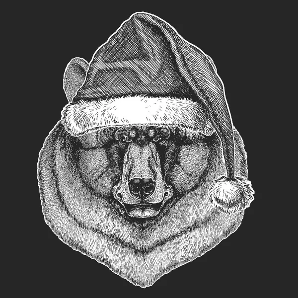 Noël, nouvel an. Chapeau d'hiver du Père Noël. Coiffe de Noël . — Image vectorielle