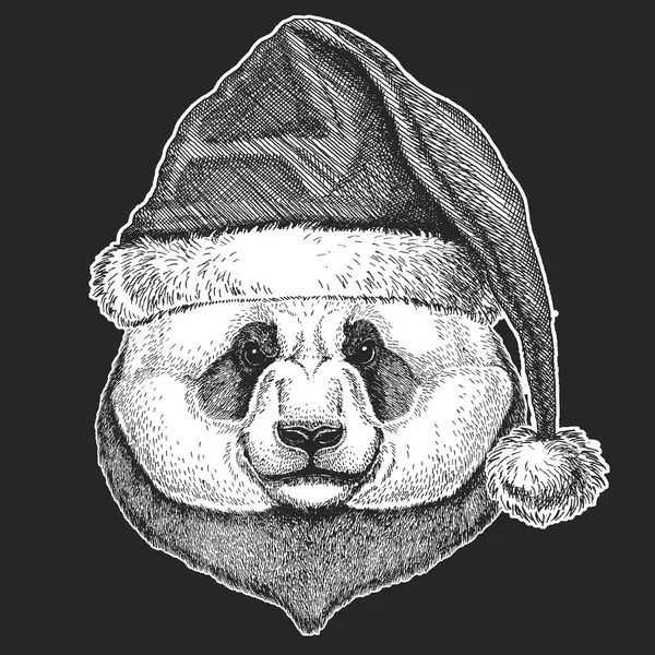 Медведь, бамбуковый медведь Рождество, Новый год празднование. Зимняя шляпа Санта Клауса. Рождественский головной убор . — стоковый вектор