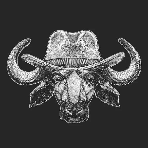 Vahşi Batı. Geleneksel Amerikan kovboy şapkası. Texas rodeo. Çocuklar için t-shirt çocuklar yazdırın. Amblem, logo, rozet yama için görüntü. — Stok Vektör