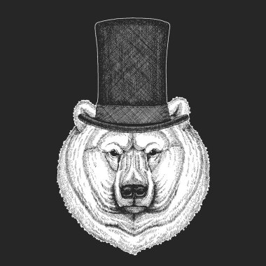 Silindir şapka, silindir. Hipster hayvan, beyefendi. Klasik headdress. Çocuklar için yazdırma t-shirt, Çocuk giyim.