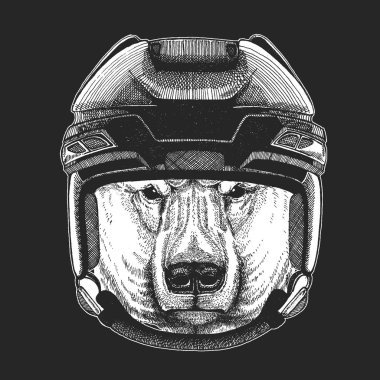 Vahşi hayvan giyen hokey kask. T-shirt tasarımı için yazdırma.