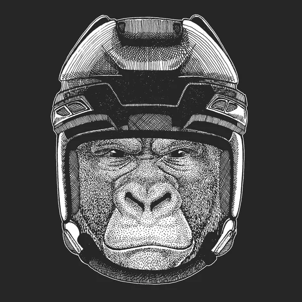 Wilde dieren dragen hockey helm. Afdrukken voor t-shirt design. — Stockvector
