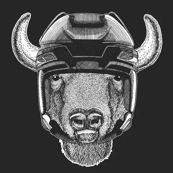 Buffalo Bisonte Buey Toro Imagen Dibujada Mano Para Tatuaje Emblema — Archivo Imágenes Vectoriales