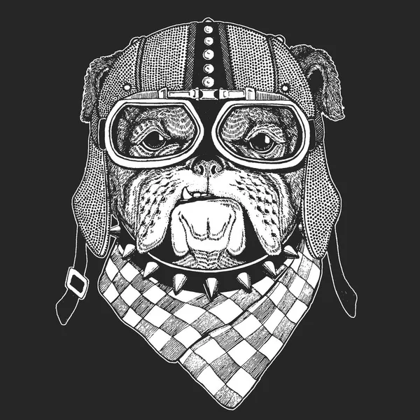 Vintage MC hemlet. Retro stil illustration med animaliskt biker för barn, barnkläder, t-shirts. Mode med cool karaktär. Fart och frihet. — Stock vektor