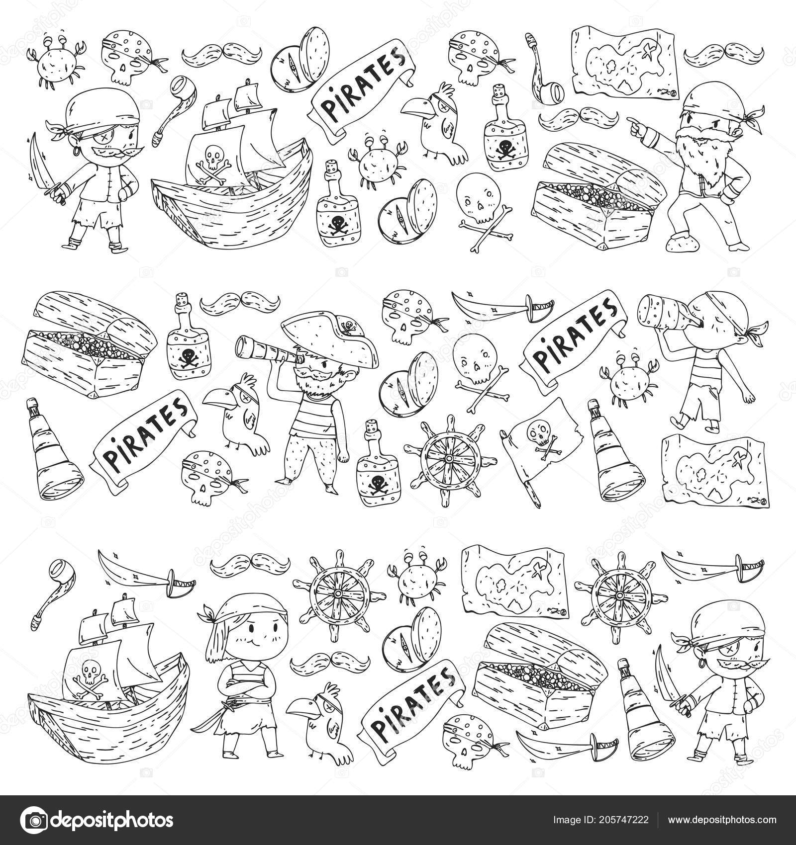 Раскраска Книги С Пиратами. Пиратская Морская Вечеринка Для Детей.