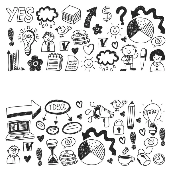 Business doodles. Social media icons. Vector background pattern. Internet, people, idea, teamwork. — Stock Vector