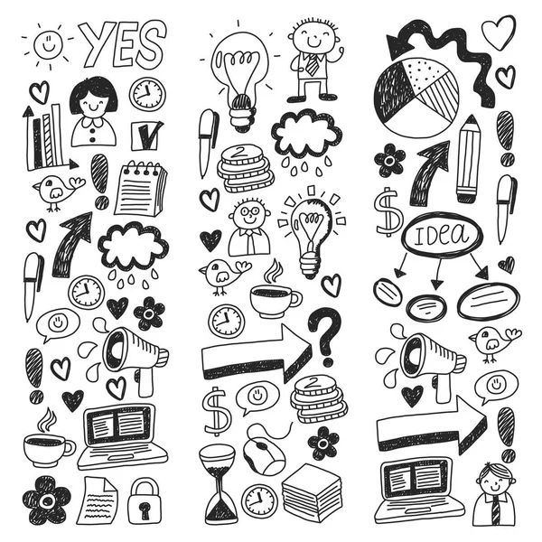 Business Doodles Social Media Icons Vector Background Pattern — Stock Vector