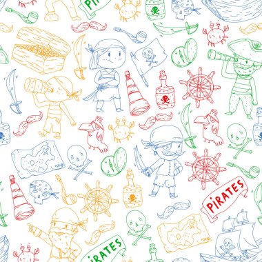 Küçük çocuklar için korsan partisi. Anaokulu arka plan. Deniz ve okyanus maceraları. Gemi ve korsanlar, hazine Adaları.