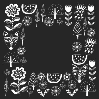 İskandinav desen anaokulu, kreş, çocuk odası için. Süsleme, hayvanlar, karpuz.