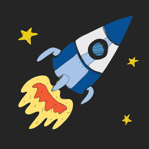 Икона мультяшных ракет и звезд для детей. Путешествия по вселенной . — стоковый вектор