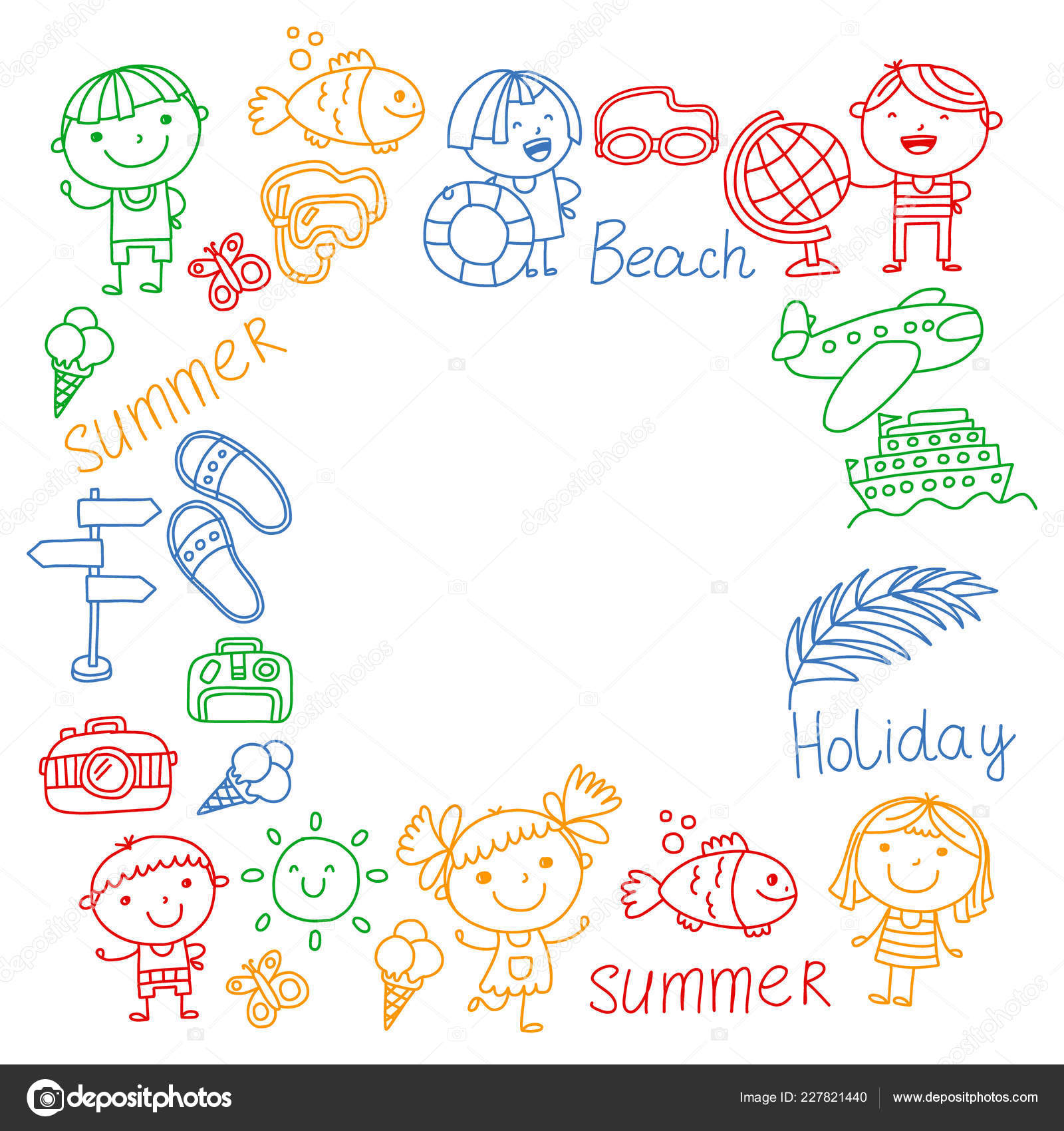 Children enjoying a summer vacation on beach Vector Image