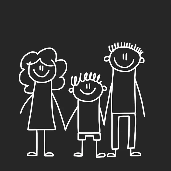 아이 들과 함께 행복 한 가족입니다. 칠판에 그림입니다. 유치원 그림. — 스톡 벡터