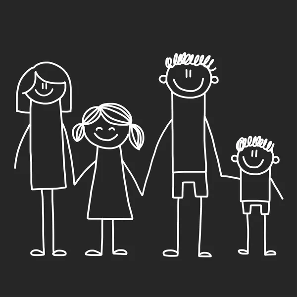 Happy family with children. Illustration on blackboard. Kindergarten illustration. — Stock Vector