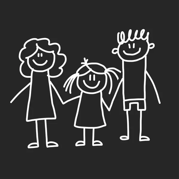 Šťastná rodina s dětmi. Ilustrace na tabuli. Mateřská škola ilustrace. — Stockový vektor